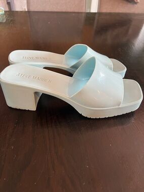 Steve Madden Pale Blue Chunky Heel Slide Mules